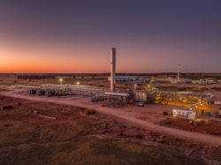 Dusk aerial photograph at an Oklahoma gas refinery construction site
