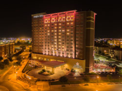 The Overton Hotel Lights Up "TT" in their hotel windows as Texas Tech students return.