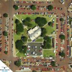 Aerial orthomosiac photography of the Slaton Square Featuring over 500 classic cars.