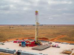 Overcast skies are present during this oil rig aerial photography shoot on the Permian Basin.